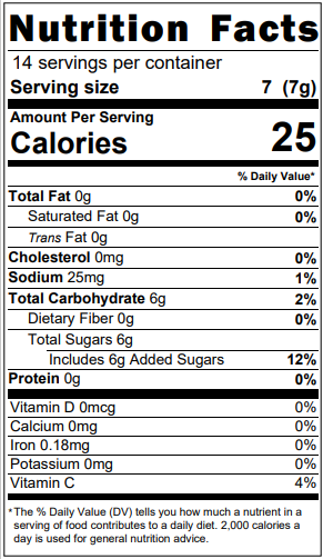 Photo of nutrition facts of matcha organic superfoods latte blend.