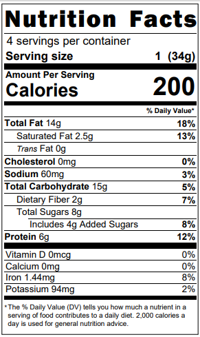 Image of nutrition facts of sprouted nuts peanut butter blondies.