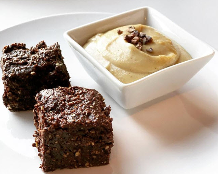 Plated chocolate vegan sprouted nut brownie