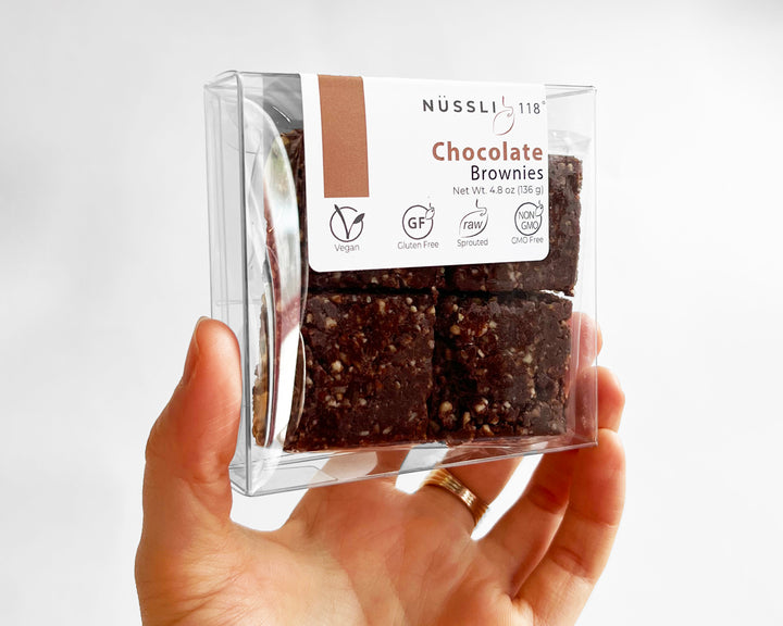 Packaged vegan chocolate sprouted nut brownie