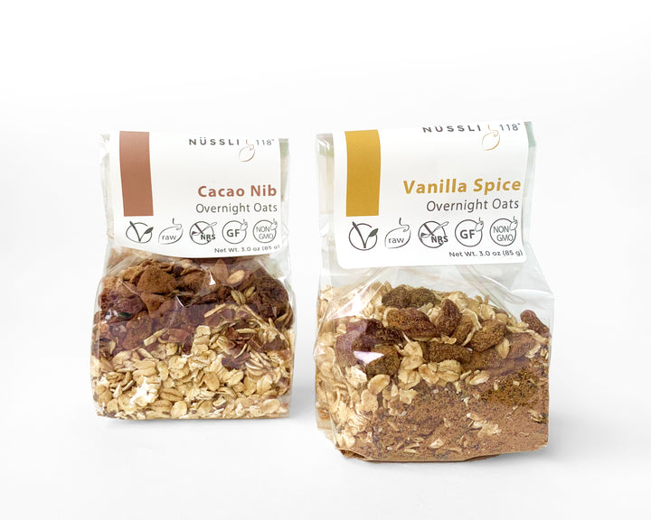 Photo of vegan protein snack dairy free snacks in a bag on the table.