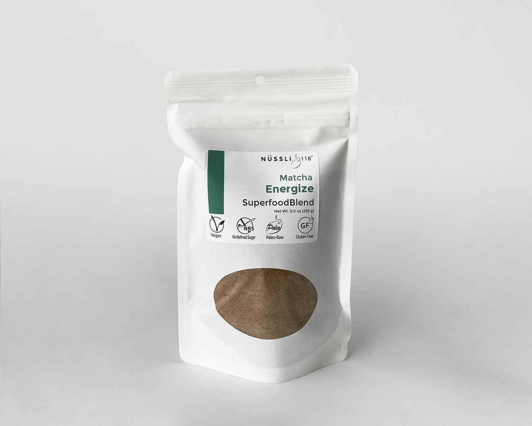 Compostable bag of matcha organic superfoods latte blend