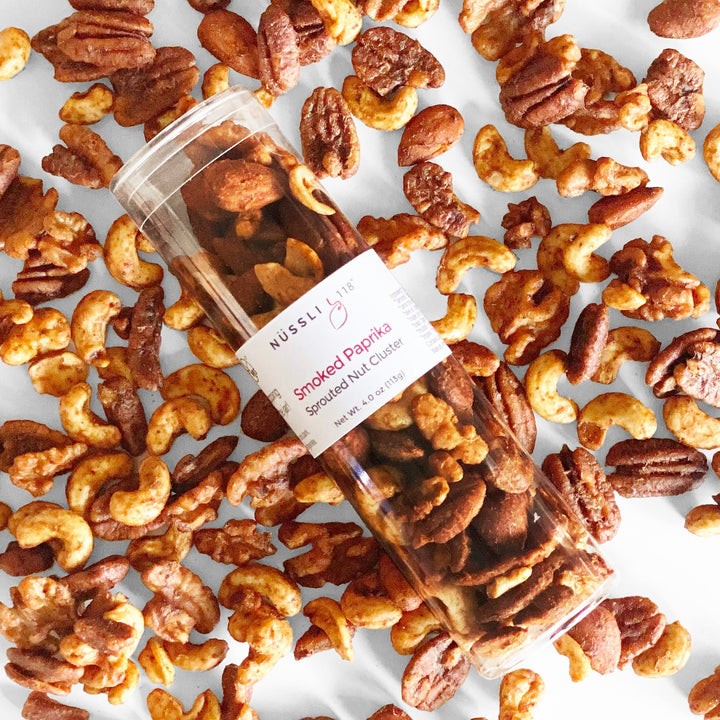 Photo of sprouted nuts smoked paprika on table.