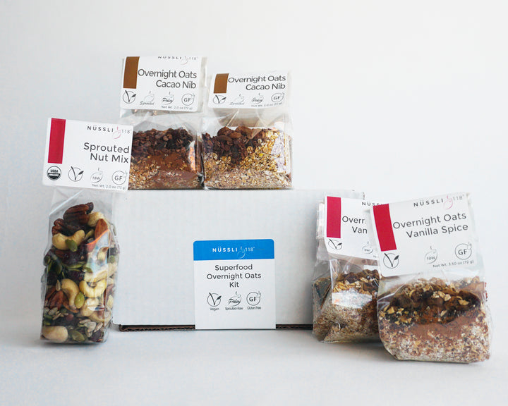 Photo of organic superfoods overnight oats out of the box.